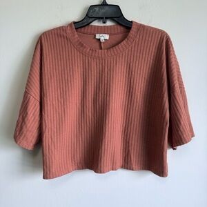 NLT Terracotta Ribbed Drop Shoulder Crop Top Minimalist Earthy M
